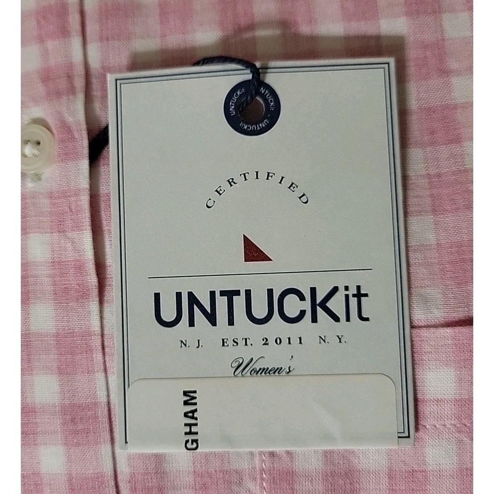 UNTUCKit Womens 2 NWT Cotton Check Pink Button-Up Shirt Lightweight Spring Girly - Picture 3 of 7